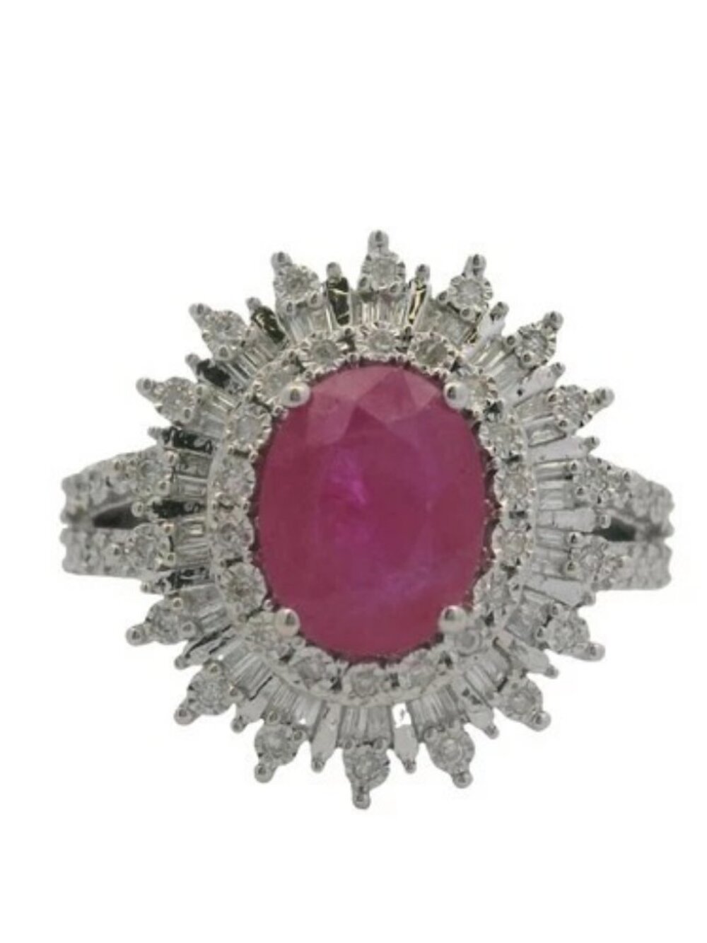 EFFY 14kt White Gold 1.75ct Ruby Multi-Cut Diamond Halo Statement Ring Size 9